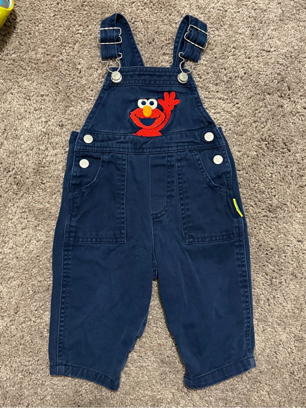 Sesame Street Navy Blue Overalls with Red Elmo Patch